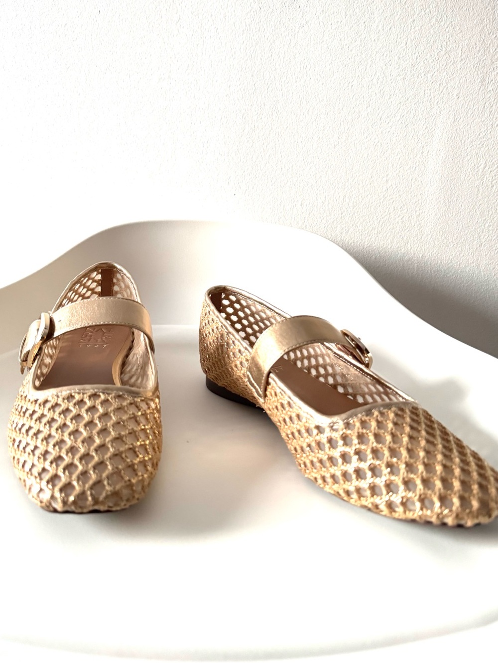 Sz39 Naturalizer ‘Cosmic’ Champagne Gold Woven Mary Jane Flats NWOT